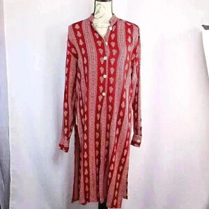 The Daily Planet 100% Cotton size L Mandarin collar red white kaftan/tunic